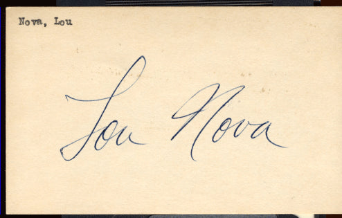 NOVA, LOU SIGNED INDEX CARD