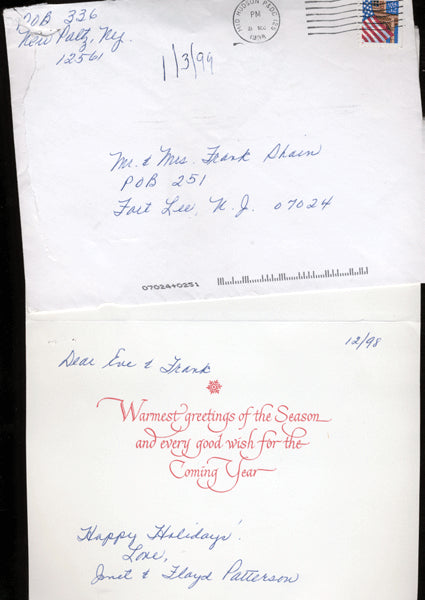 PATTERSON, FLOYD SIGNED CHRISTMAS CARD (TO BOXING JUDGE EVA SHAIN)