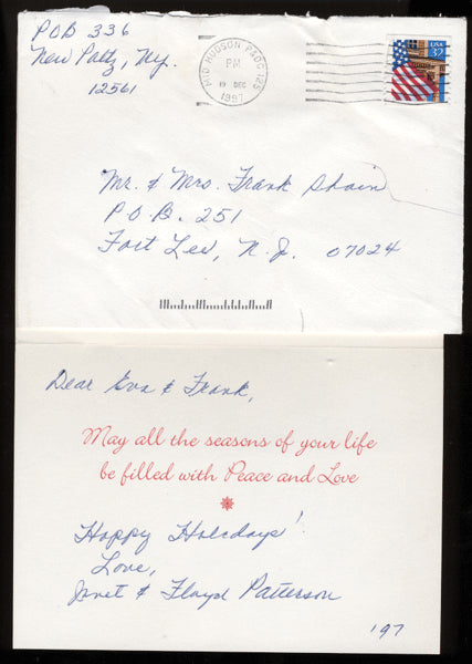 PATTERSON, FLOYD SIGNED CHRISTMAS CARD (TO BOXING JUDGE EVA SHAIN)