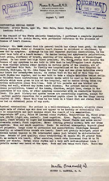 MOORE, ARCHIE MEDICAL REPORT (1957)