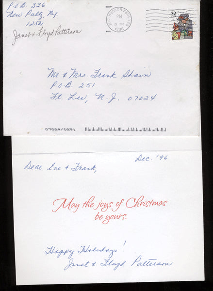 PATTERSON, FLOYD SIGNED CHRISTMAS CARD (TO BOXING JUDGE EVA SHAIN)