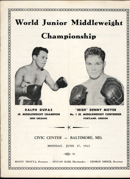 MOYER, DENNY-RALPH DUPAS OFFICIAL PROGRAM (1963)