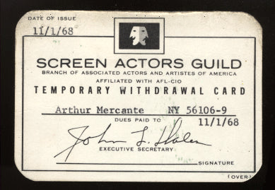 MERCANTE, ARTHUR SCREEN ACTORS GUILD CARD (1968)