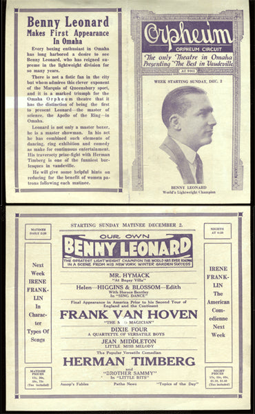 LEONARD, BENNY THEATRE PROGRAM