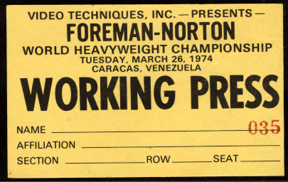 FOREMAN, GEORGE-KEN NORTON WORKING PRESS PASS (1974)