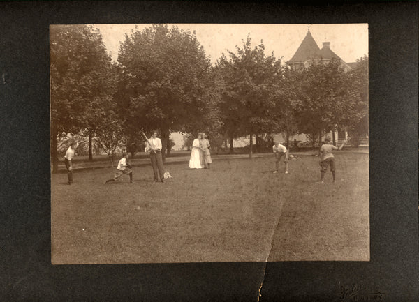 CORBETT, JAMES J. ORIGINAL ANTIQUE PHOTO (PLAYING BASEBALL WITH FAMILY)