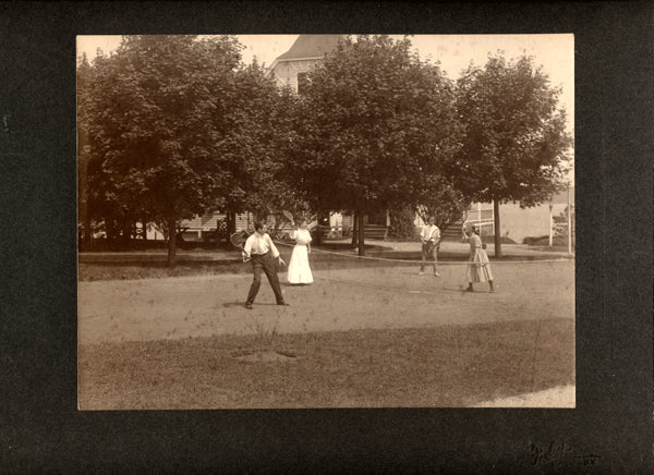 CORBETT, JAMES J. ORIGINAL ANTIQUE PHOTO (PLAYING BADMINTON WITH HIS FAMILY)