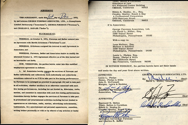 FOREMAN, GEORGE SIGNED PROMOTIONAL CONTRACT (1972)