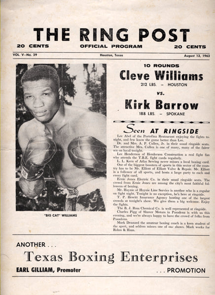 WILLIAMS, CLEVELAND-KIRK BARROW OFFICIAL PROGRAM (1963)