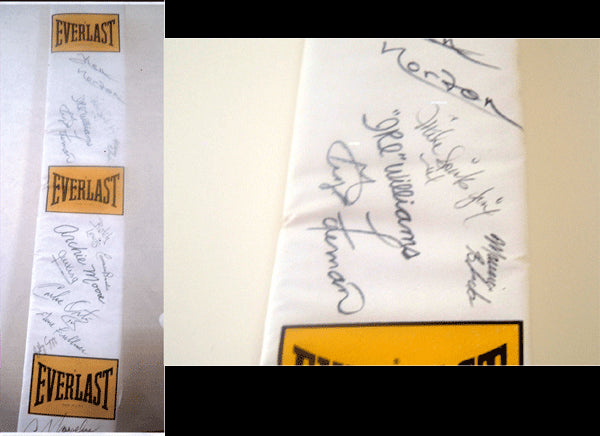 EVERLAST RING POS SIGNED BY MANY HALL OF FAMERS (FOREMAN, NORTON, HAGLER ETC.)