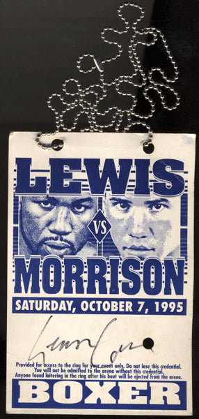 LEWIS, LENNOX-TOMMY MORRISON SIGNED CREDENTIAL (1995-SIGNED BY LEWIS)