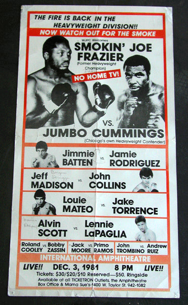 FRAZIER, JOE-JUMBO CUMMINGS ON SITE POSTER (1981) – JO Sports Inc.