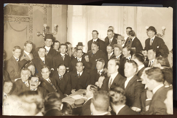 JEFFRIES, JIM ORIGINAL ANTIQUE PHOTO (1910-CONTRACT SIGNING FOR JOHNSON FIGHT)