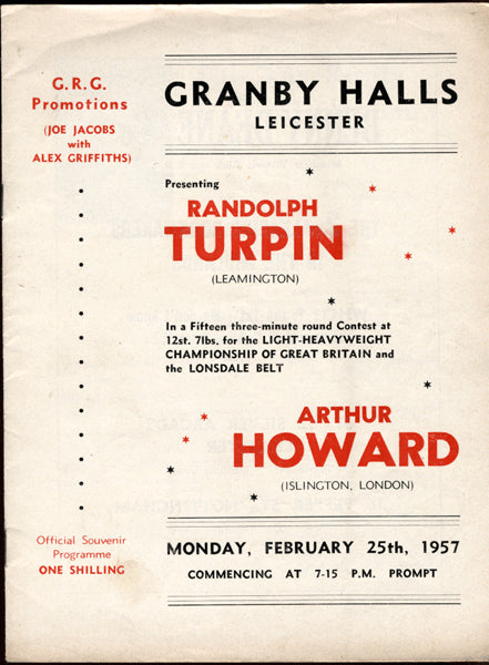 TURPIN, RANDY-ARTHUR HOWARD OFFICIAL PROGRAM (1957-ORIGINAL DATE)