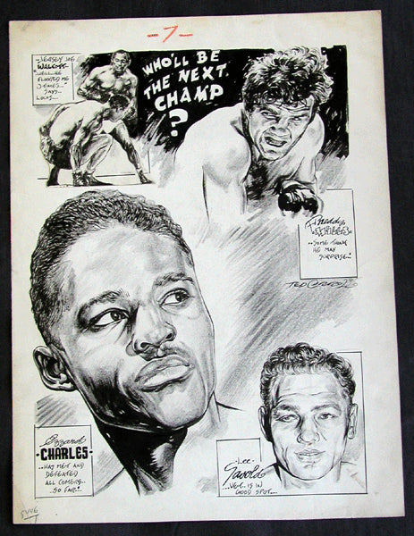 WHO'LL BE THE NEXT CHAMP CARTOON ART BY TED CARROLL (LATE 1940'S)