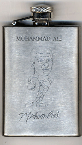 ALI, MUHAMMAD ENGRAVED WHISKEY FLASK