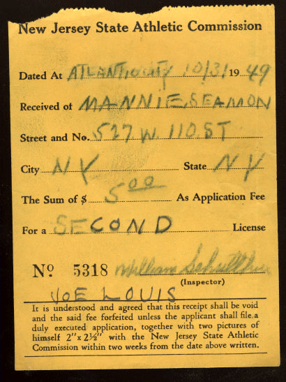 SEAMON, MANNIE LICENSE RECEIPT (LOUIS TRAINER)