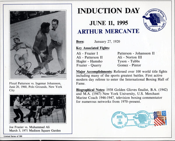 MERCANTE, ARTHUR SIGNED HALL OF FAME INDUCTION CARD