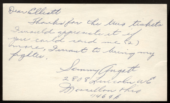 ANGOTT, SAMMY SIGNED POSTCARD