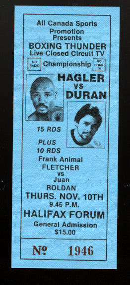 Hagler,Marvin Full Closed Circuit Ticket Against Duran 1983