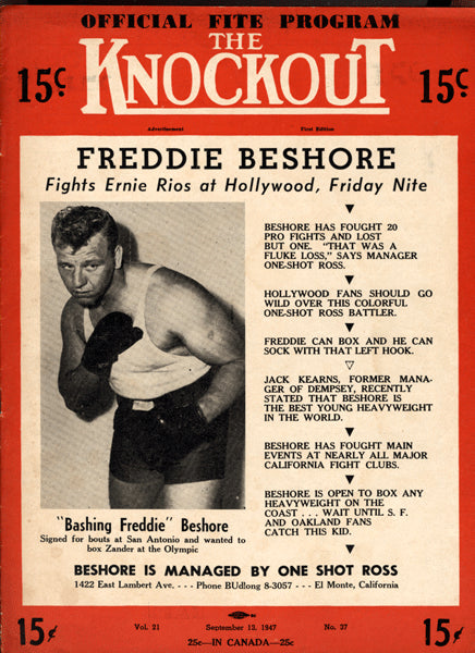 Beshore,Freddie Knockout Magazine Program Against Rios 1947