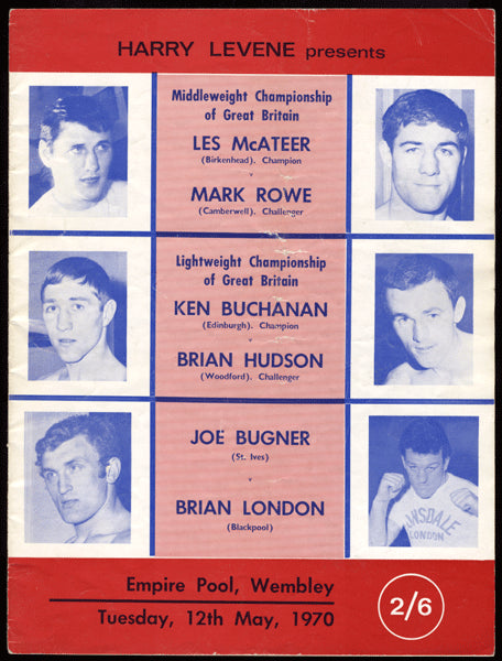 Bugner,Joe Official Program Against London 1970  Also Buchanan-Hudson