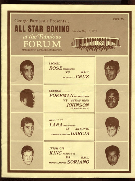 FOREMAN, GEORGE-GEORGE "SCRAP IRON" JOHNSON & LIONEL ROSE-RAUL CRUZ OFFICIAL PROGRAM (1970)