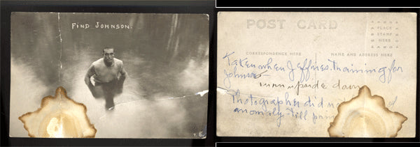 JEFFRIES, JAMES J. REAL PHOTO POSTCARD (1910-HANDWRITTEN NOTE ON BACK FROM JOE CHOYNSKI)