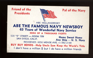 HOLLANDERSKY, ABE "ABE THE NEWSBOY" BUSINESS CARD