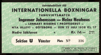 JOHANSSON, INGEMAR-HEINZ NEUHAUS STUBLESS TICKET (1958)