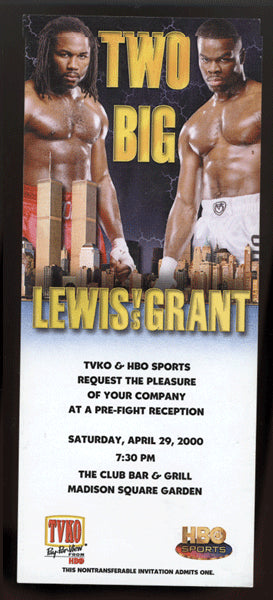 LEWIS, LENNOX-MICHAEL GRANT PRE FIGHT INVITATION TICKET (2000)