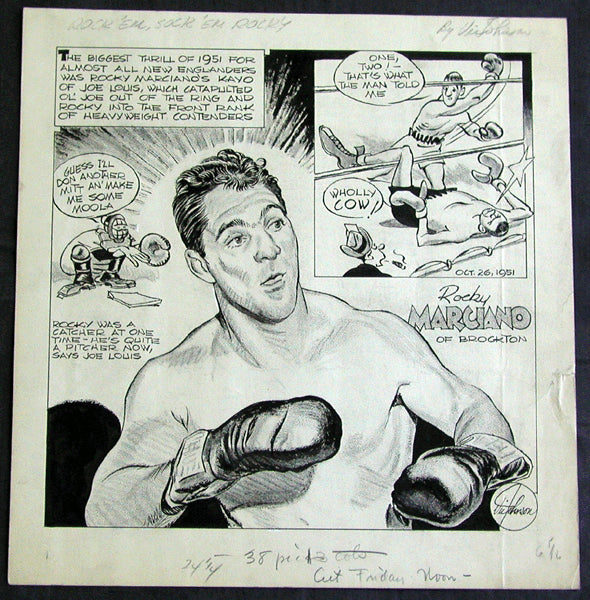 MARCIANO, ROCKY CARTOON ART BY VIC JOHNSON (CIRCA 1951)
