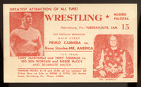 CARNERA, PRIMO-GENE STANLEE WRESTLING POSTCARD (1952)