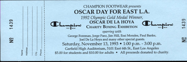 DE LA HOYA, OSCAR & GEORGE FOREMAN CHARITY SPONSORED FULL TICKET (1993)