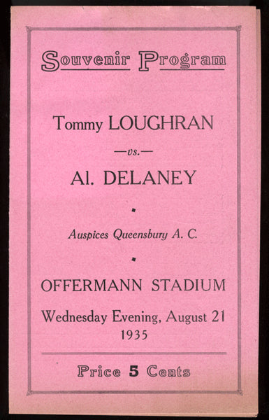 LOUGHRAN, TOMMY-AL DELANEY OFFICIAL PROGRAM (1935)