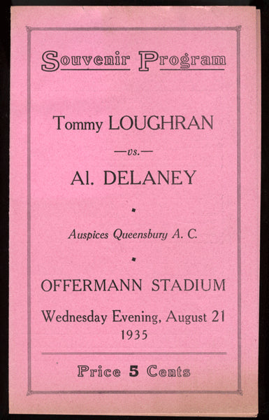 LOUGHRAN, TOMMY-AL DELANEY OFFICIAL PROGRAM (1935)