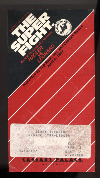 LEONARD, SUGAR RAY-MARVIN HAGLER PRESS CREDENTIAL (1987)