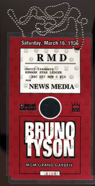 TYSON, MIKE-FRANK BRUNO II PRESS CREDENTIAL (1996)