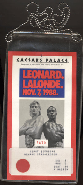 LEONARD, SUGAR RAY-DONNY LALONDE PRESS CREDENTIAL (1988)