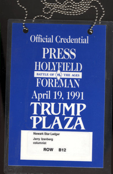 HOLYFIELD, EVANDER-GEORGE FOREMAN PRESS CREDENTIAL (1991)