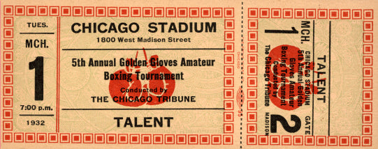1932 CHICAGO GOLDEN GLOVES FULL TICKET
