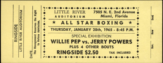 PEP, WILLIE-JERRY POWERS EXHIBITION FULL TICKET (1965)