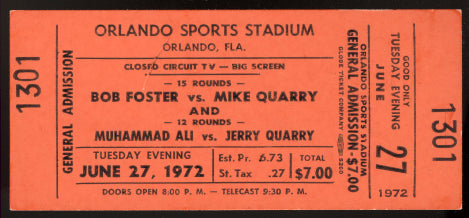 ALI, MUHAMMAD-JERRY QUARRY II FULL CLOSED CIRCUIT TICKET (1972)