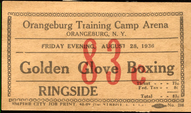 1938 ORANGEBURG GOLDEN GLOVES STUBLESS TICKET