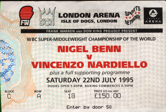 BENN, NIGEL-VINCENZO NARDIELLO STUBLESS TICKET (1995)