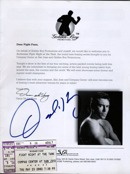 Espinosa,Luisito-Beleno Official Program and Stub Signed by Oscar De La Hoya  2002