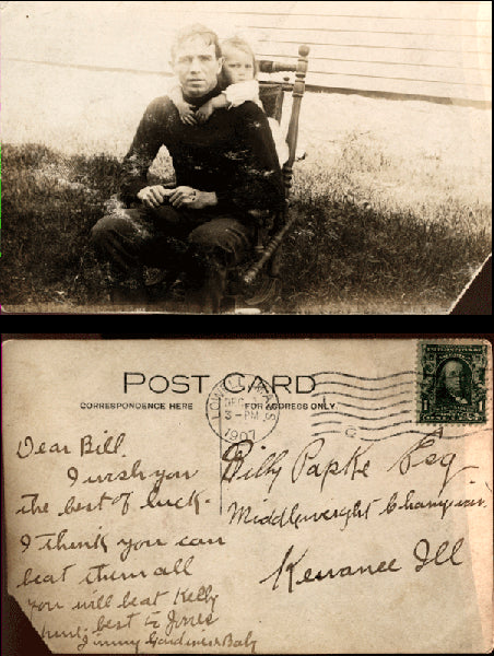GARDNER, JIMMY SIGNED REAL PHOTO POSTCARD TO BILLY PAPKE (1907)