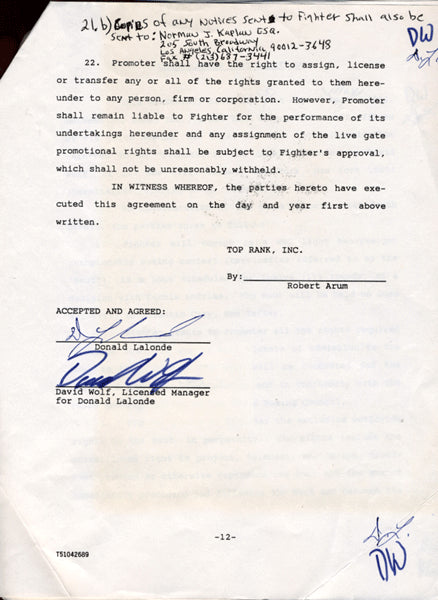 LaLonde,Donny Signed Contract  1989