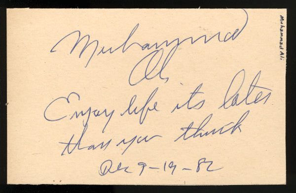 ALI, MUHAMMAD SIGNED INDEX CARD (1982)