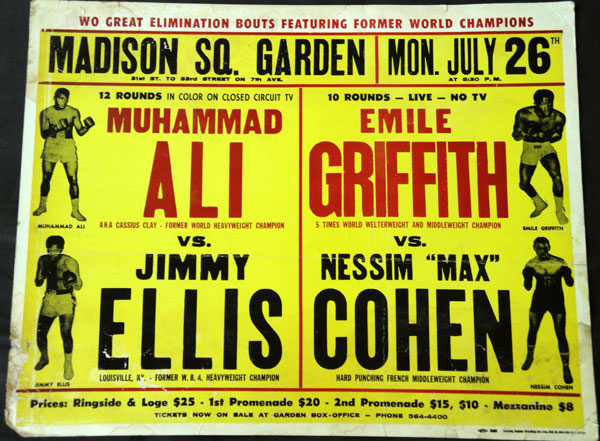 ALI, MUHAMMAD-JIMMY ELLIS CLOSED CIRCUIT & EMILE GRIFFITH-NESSIM "MAX" COHEN ON SITE POSTER (1971)